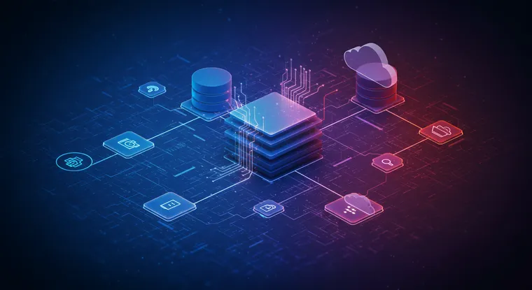 Dijagram serverske infrastrukture sa povezanim bazama podataka i cloud serverima