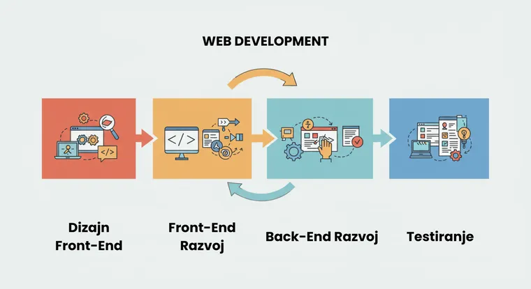 Infografika web razvoja od dizajna i frontenda do backend-a i testiranja