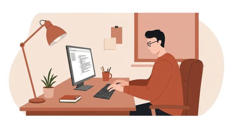 Ilustracija programera za računarom, simbolizuje rad na IT karijeri bez formalnog obrazovanja.